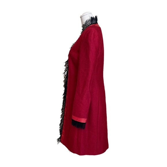 Rare Vintage 90s Richard Tyler Couture Red Snake Velvet Wool Lace Coat - Picture 5 of 16